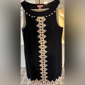 Lilly Pulitzer. Navy shift dress with embroidery. Size 10.
